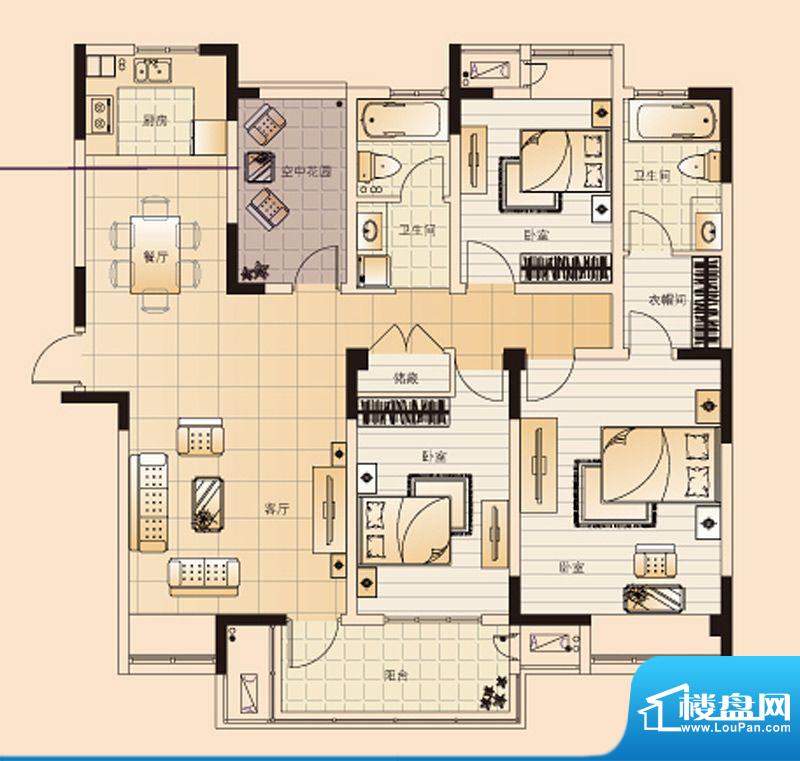 翡翠珑湾户型图H3户型 4室2厅2面积:137.74平米