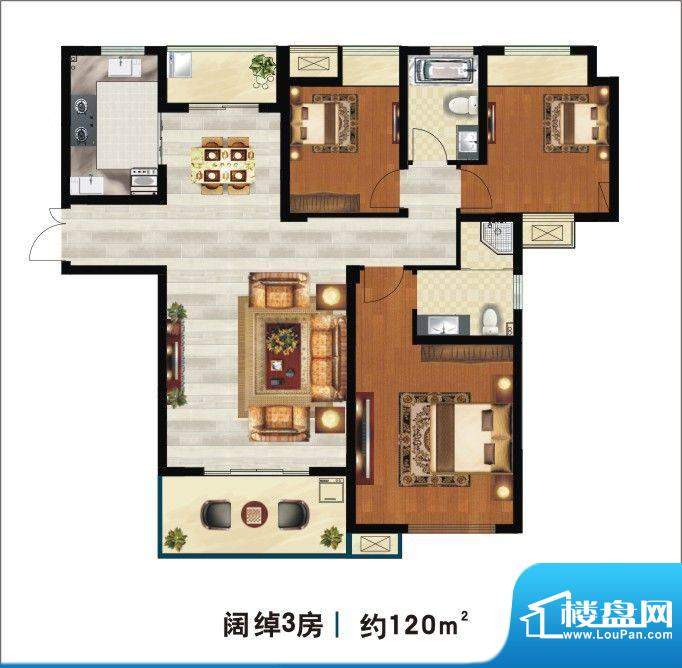 天安尚城户型图阔绰3房户型 3室面积:120.00平米