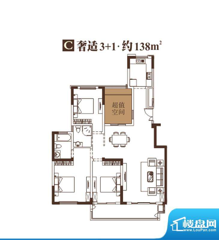 天安尚城户型图C户型 4室2厅2卫面积:138.00平米
