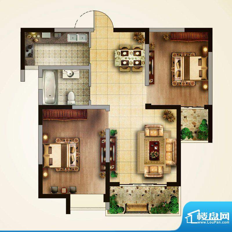 滨江明珠城户型图A2户型 2室2厅面积:86.18平米