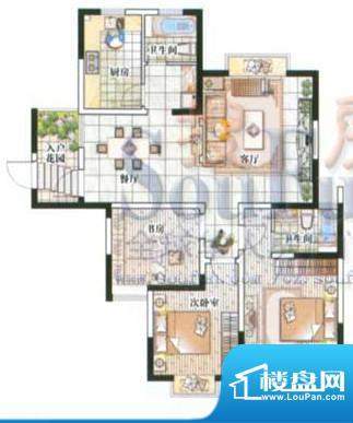 滨江明珠城户型图2期棋域B 3室面积:128.00平米