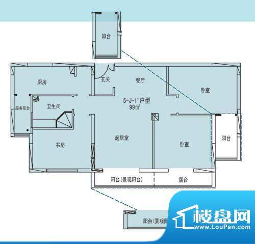 凯纳华侨城户型图E-1-1户型 3室面积:99.00平米