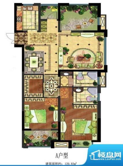阳光龙庭户型图A户型 2室2厅2卫面积:129.83平米