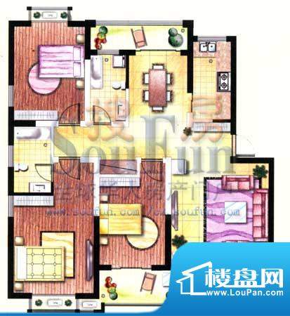 枫逸人家户型图H户型 3室2厅2卫面积:120.86平米