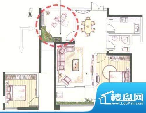 府河名居户型图C2(售完) 2室2厅面积:81.23平米