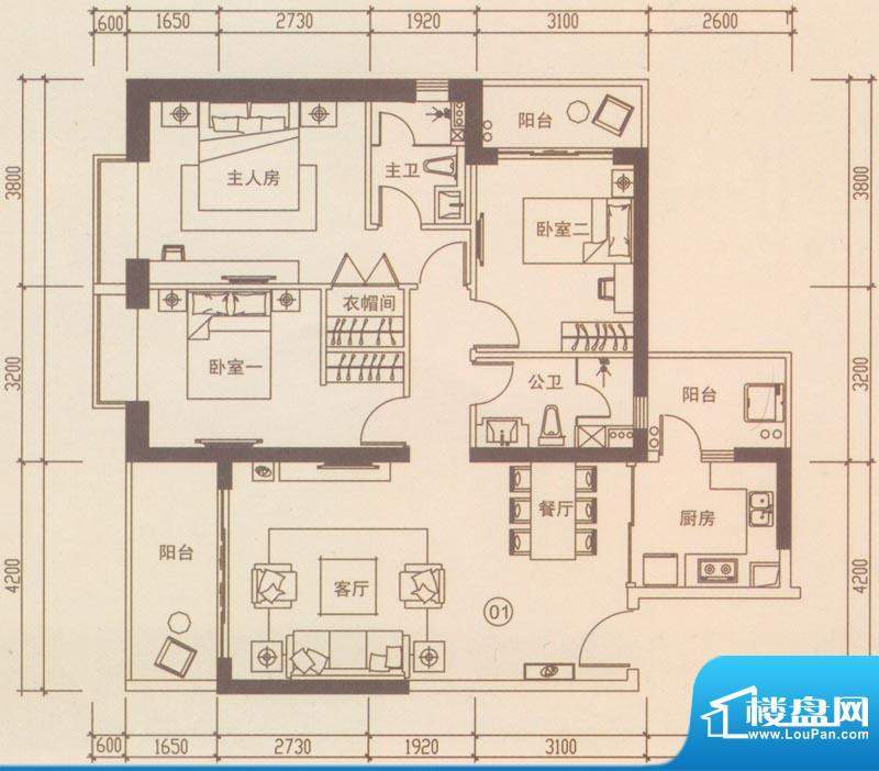 海伦国际户型图A301户型 3室2厅面积:122.09平米