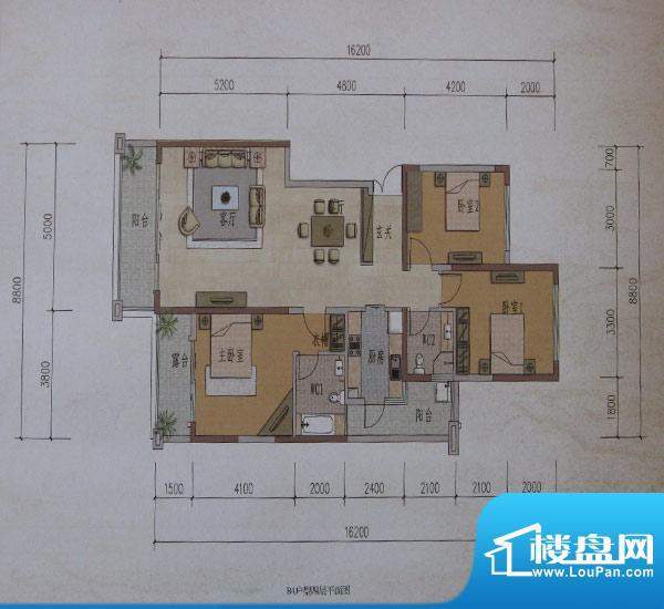 同德锦江嘉园户型图B4户型 3室面积:124.62平米