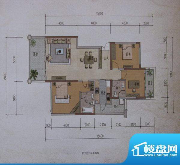 同德锦江嘉园户型图B5户型 3室面积:119.92平米