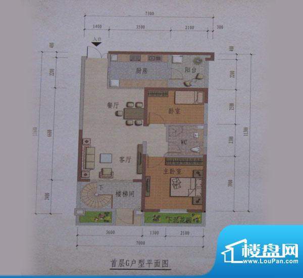 同德锦江嘉园户型图首层G户型 面积:88.08平米