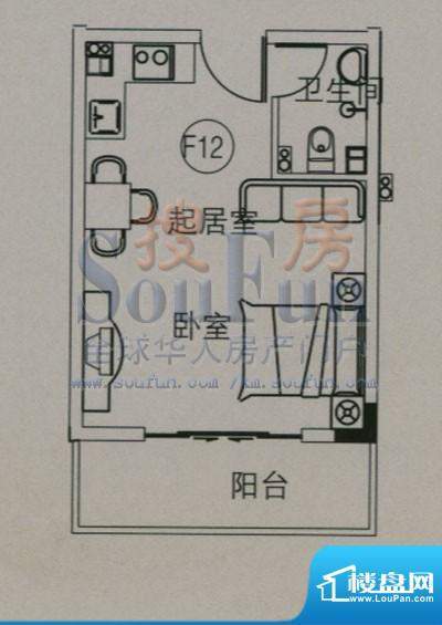 云大知城户型图F12户型 1室1厅面积:30.36平米