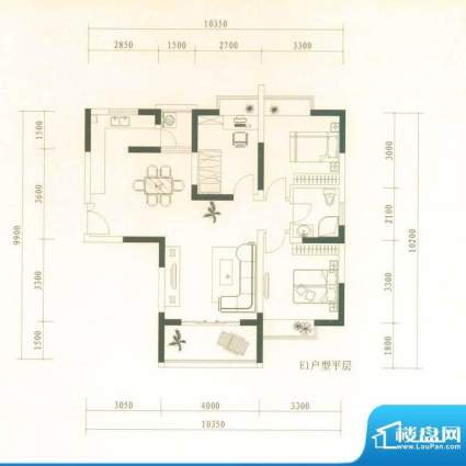 贵研自然界户型图E1户型-舒适洋面积:87.90平米