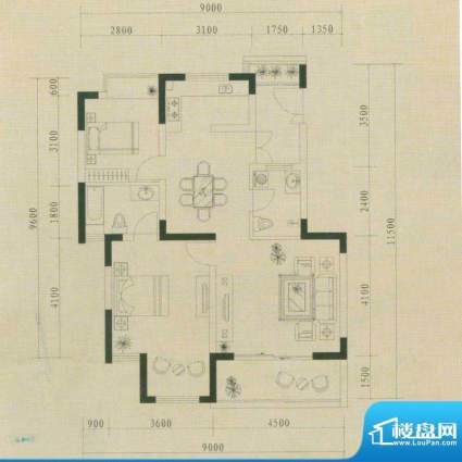 贵研自然界户型图C3户型-景观洋面积:88.30平米