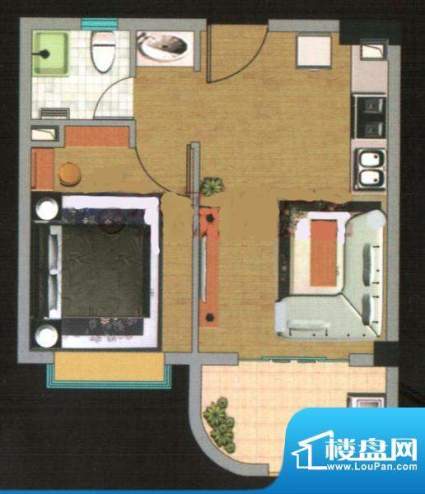 都市高尔夫花园户型图F户型 1室面积:46.95平米