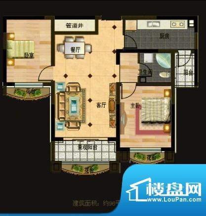 玉秀湾户型图4 2室2面积:96.00m平米