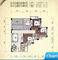 翡翠绿洲8/10座08单面积:90.52m平米