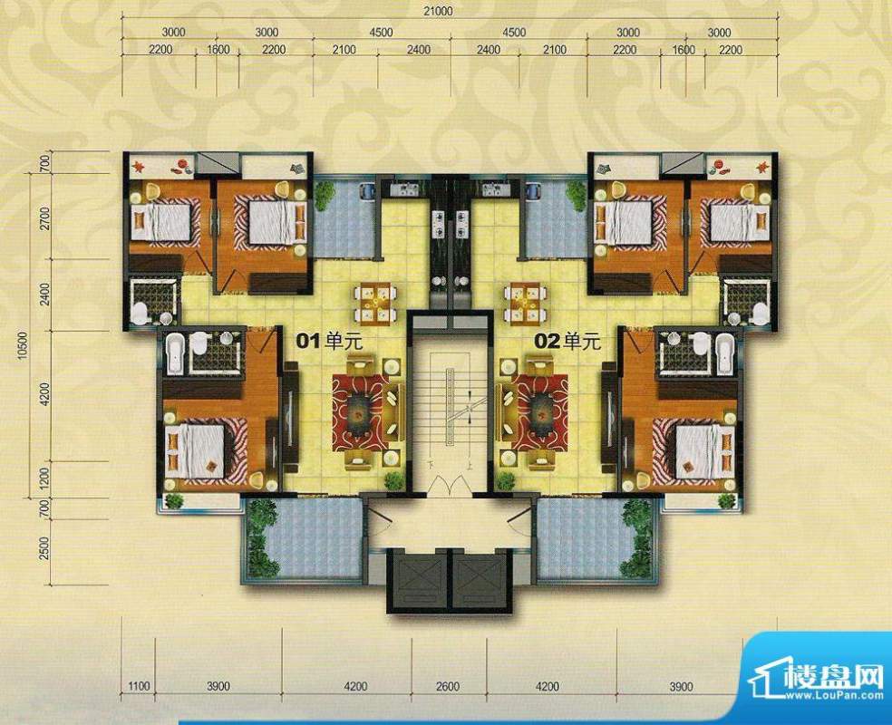 旭涛雅轩户型图 5座面积:122.00m平米