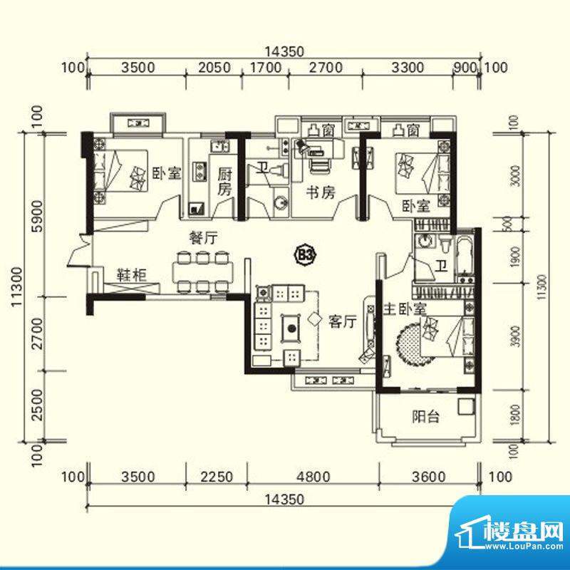 力高国际城户型图四期高层13#楼面积:117.67平米