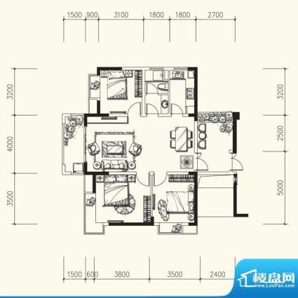 力高滨江国际户型图6#楼高层B4面积:103.42平米