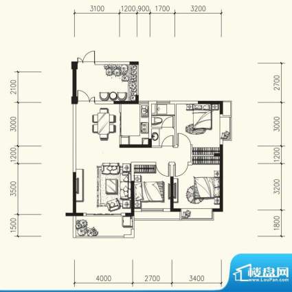 力高滨江国际户型图6#楼高层B6面积:104.41平米