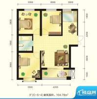 新元绿洲户型图3号楼C-5-4户型面积:104.78平米