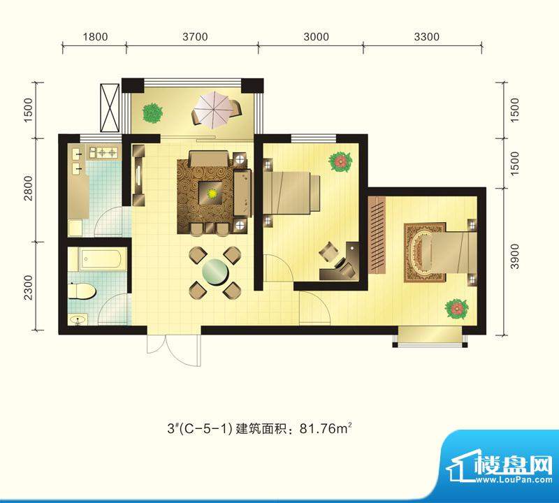 新元绿洲户型图3号楼C-5-1户型面积:81.76平米