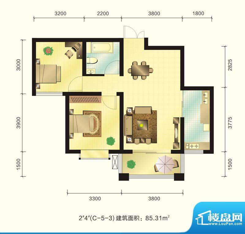 新元绿洲户型图2、4号楼C-5-3户面积:85.31平米