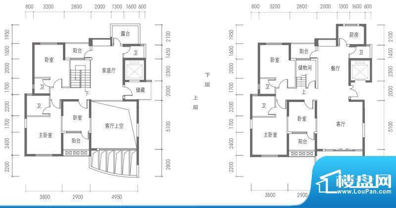 联泰香域尚城户型图14#楼复式E面积:304.00平米