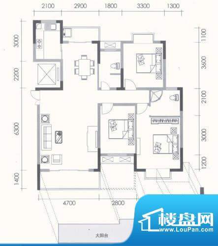 联泰香域尚城户型图C2户型三房面积:127.00平米