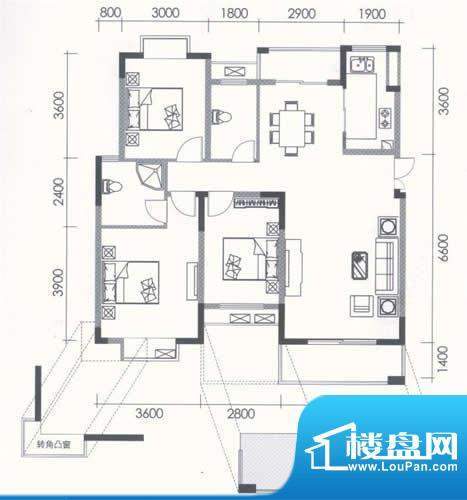 联泰香域尚城户型图C1户型三房面积:113.00平米