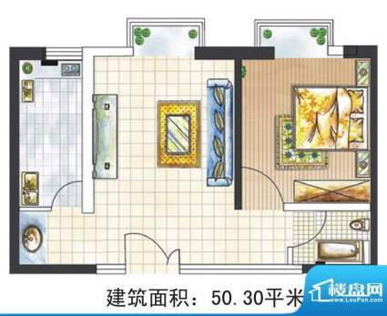 亚太嘉园户型图3号楼50.3㎡ 1室面积:50.30平米