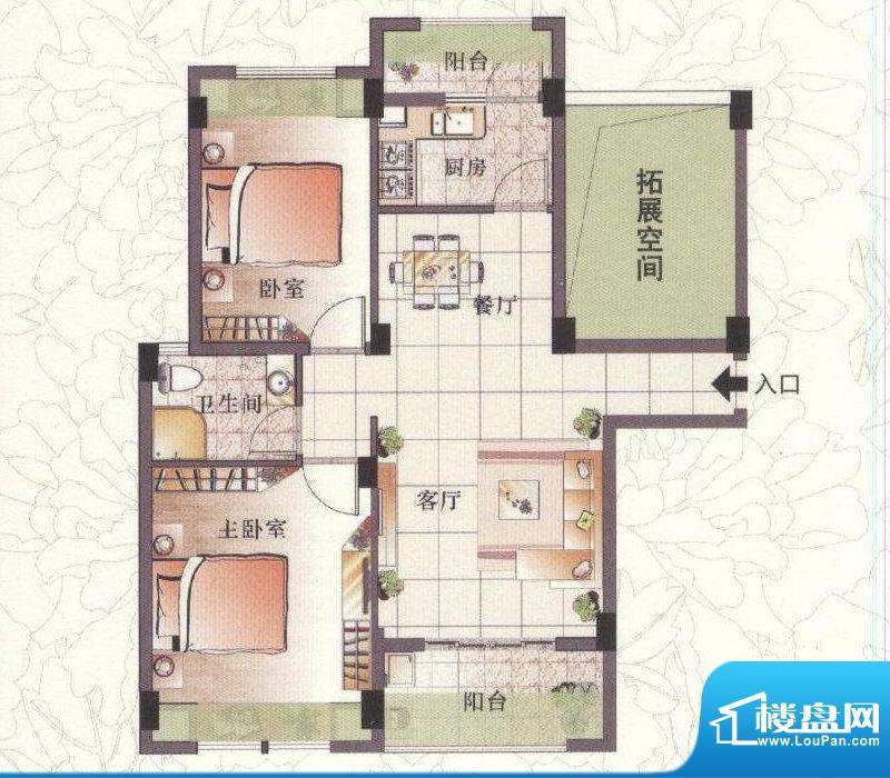 景城名郡户型图二期“花半里”面积:90.57平米