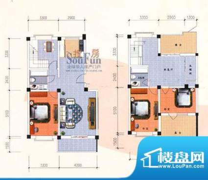 九洲城户型图G/H户型跃层 3室3面积:155.00平米