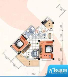 九洲城户型图D户型 2室2厅1卫1面积:84.00平米