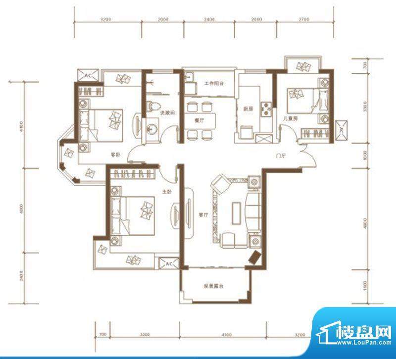 联发君悦朝阳户型图一期高层B4面积:106.01平米