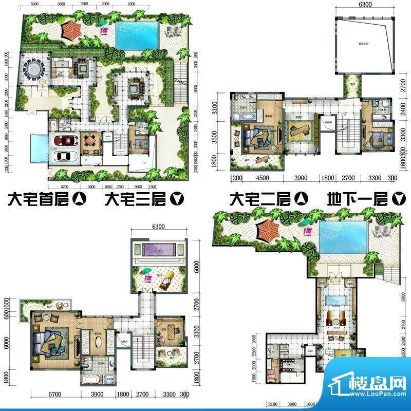 天沐君湖户型图大宅4-01G户型 面积:624.00平米