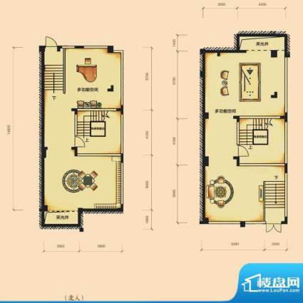 中海朝阳郡户型图观园组团联排面积:245.00平米