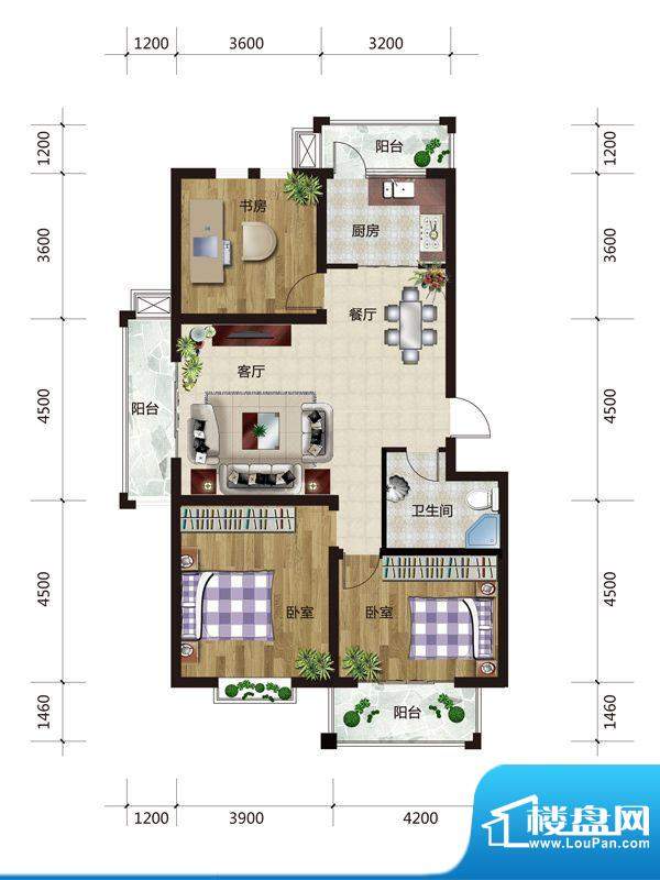 润兴新海湾户型图C户型 3室2厅面积:115.00平米