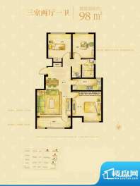 万科城市花园户型图1期户型 3室面积:98.00平米