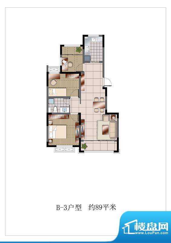 城中城户型图B-3户型 3室2厅1卫面积:89.00平米