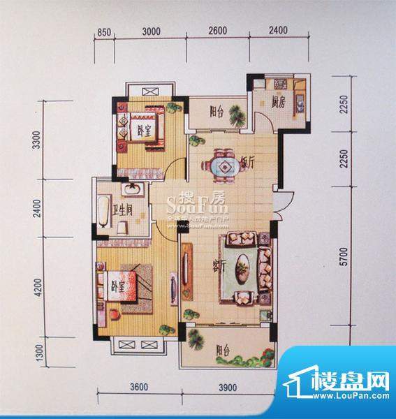 丰源淳和户型图一期6号楼C精巧面积:88.00平米