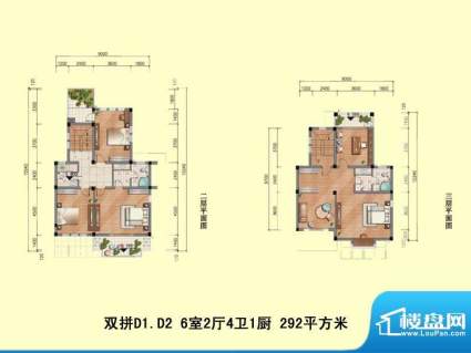 乾茂宫园户型图双拼D1.D2292面积:292.00平米