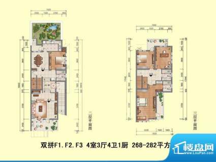 乾茂宫园户型图双拼F1.F2.F3面积:268.00平米