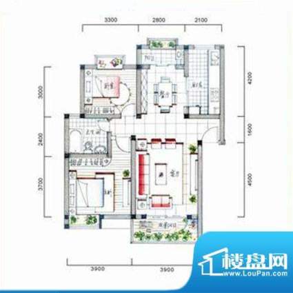 银河城户型图C2户型 2房2厅1卫面积:90.80平米