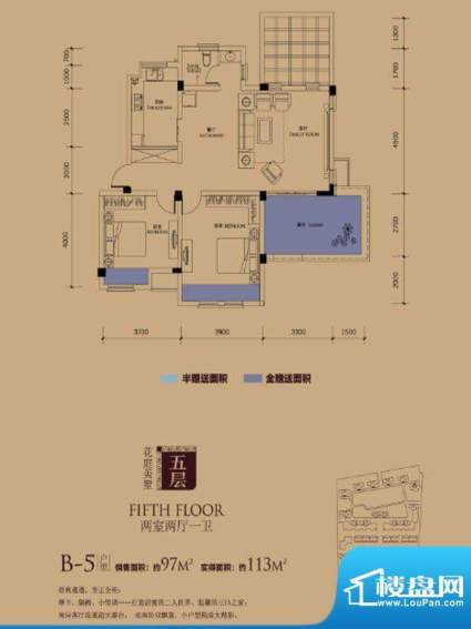 半岛蓝湾户型图B5户型 2室2厅1面积:113.00平米