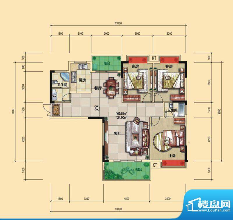 宏豐·缇香郡C户型 面积:124.90m平米