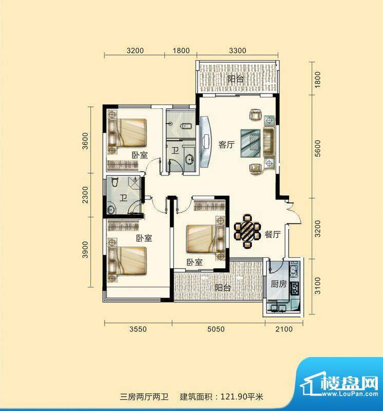 紫东公馆户型图12 3面积:121.90m平米