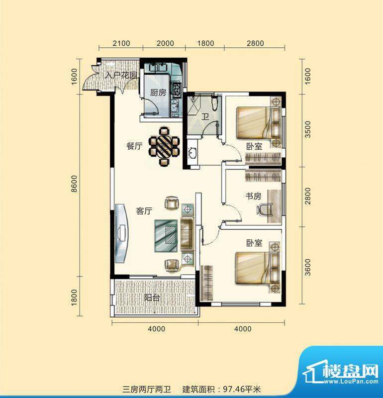 紫东公馆户型图16 3面积:97.46m平米