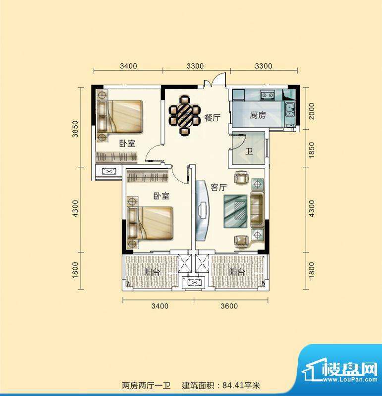 紫东公馆户型图04 2面积:84.41m平米