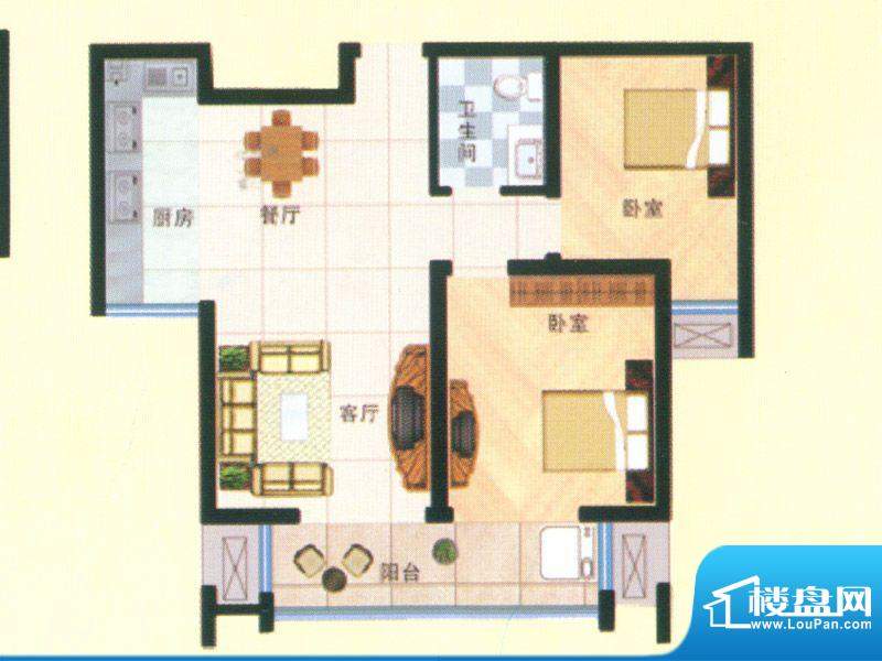 林溪美地户型图E户型 2室2厅1卫面积:83.92平米