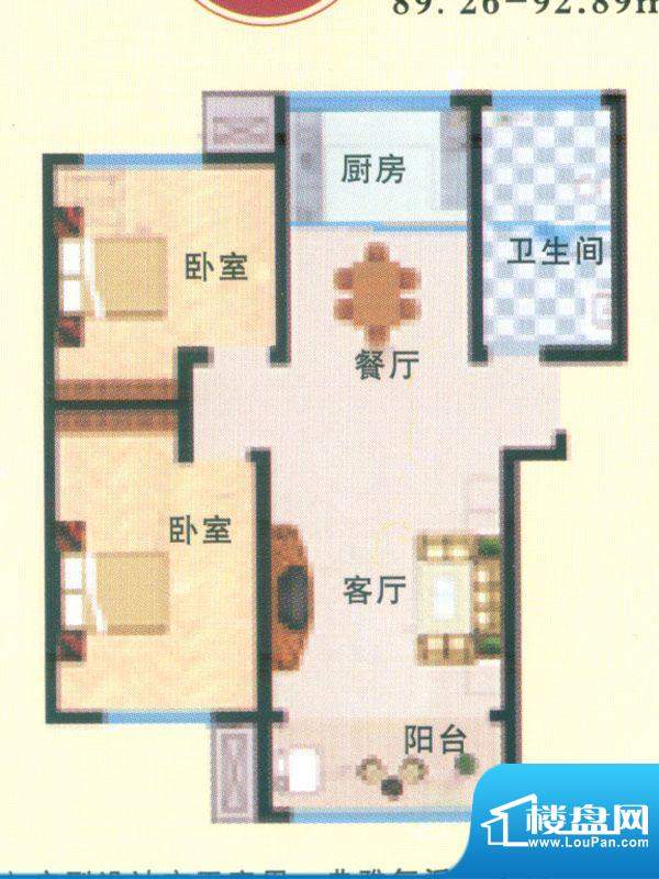 林溪美地户型图G户型 2室2厅1卫面积:89.26平米